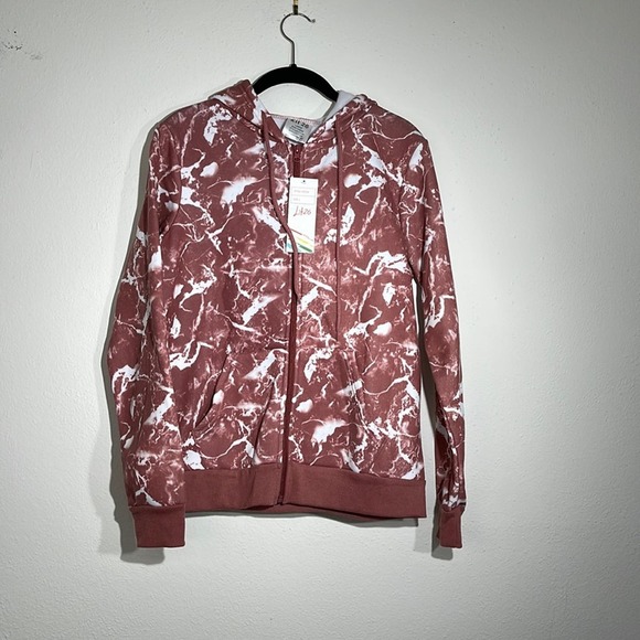 LIT 26 Zip Up Dusty Rose and White Marble Print Hoodie Size Large - Picture 2 of 10